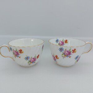 2 Aynsley Tea Cups Only England Bone China Floral Design Gold Trim